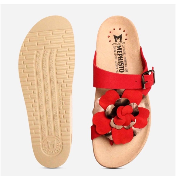 Mephisto Helen Flower Red Nubuck Comfort Sandal Women's sizes 38 US8 gently used - Picture 2 of 16